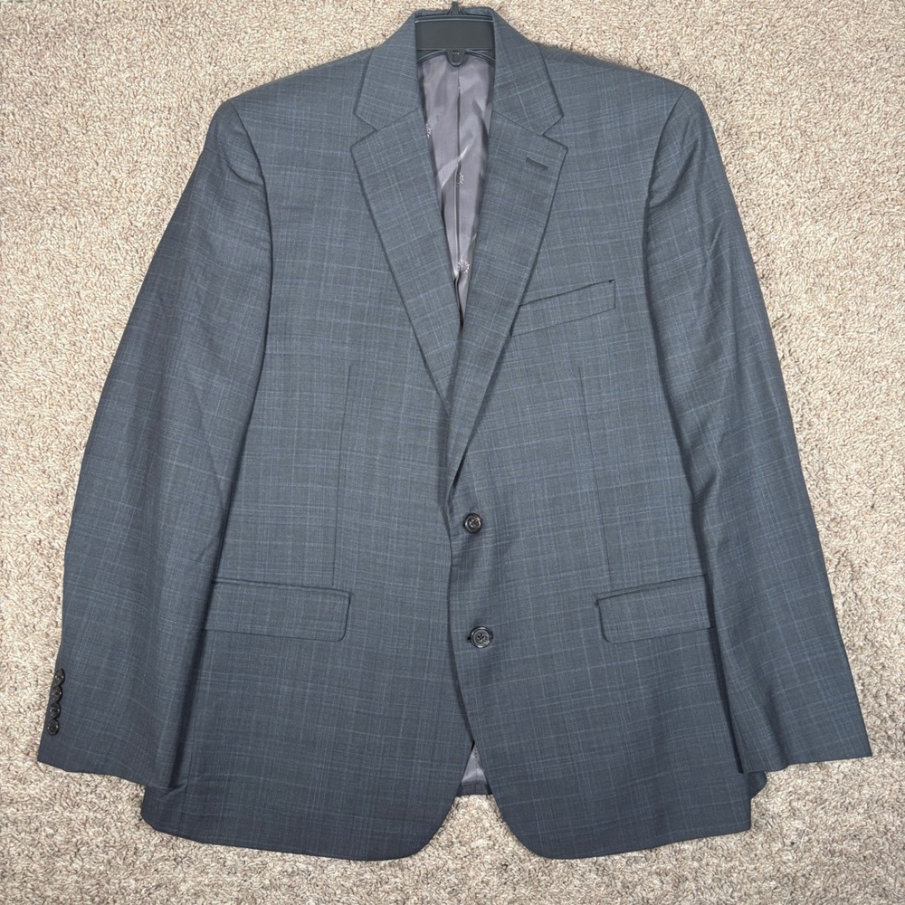 Lauren Ralph Lauren Mens 44R Suit 36x32 Charcoal Grey Blue Glen Plaid Wool Blend - Picture 2 of 16